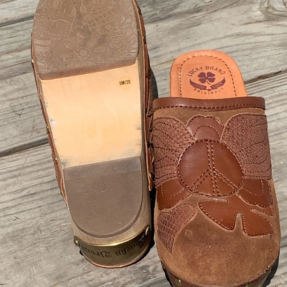 Lucky Brand Women's LK-Lilac Brown Leather Peace Suede Slip On Clogs Sz 9.5M - Picture 10 of 10